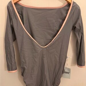 WOMEN'S MERSEY 3/4 SLEEVE LEOTARD - GREY WITH OYSTER TRIM Beautiful Leotard